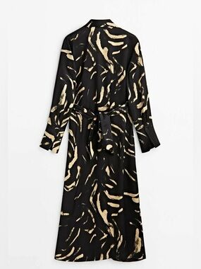 NWT Massimo Dutti Size 10 Animal Print Button-Down Waist-Tie Midi Dress